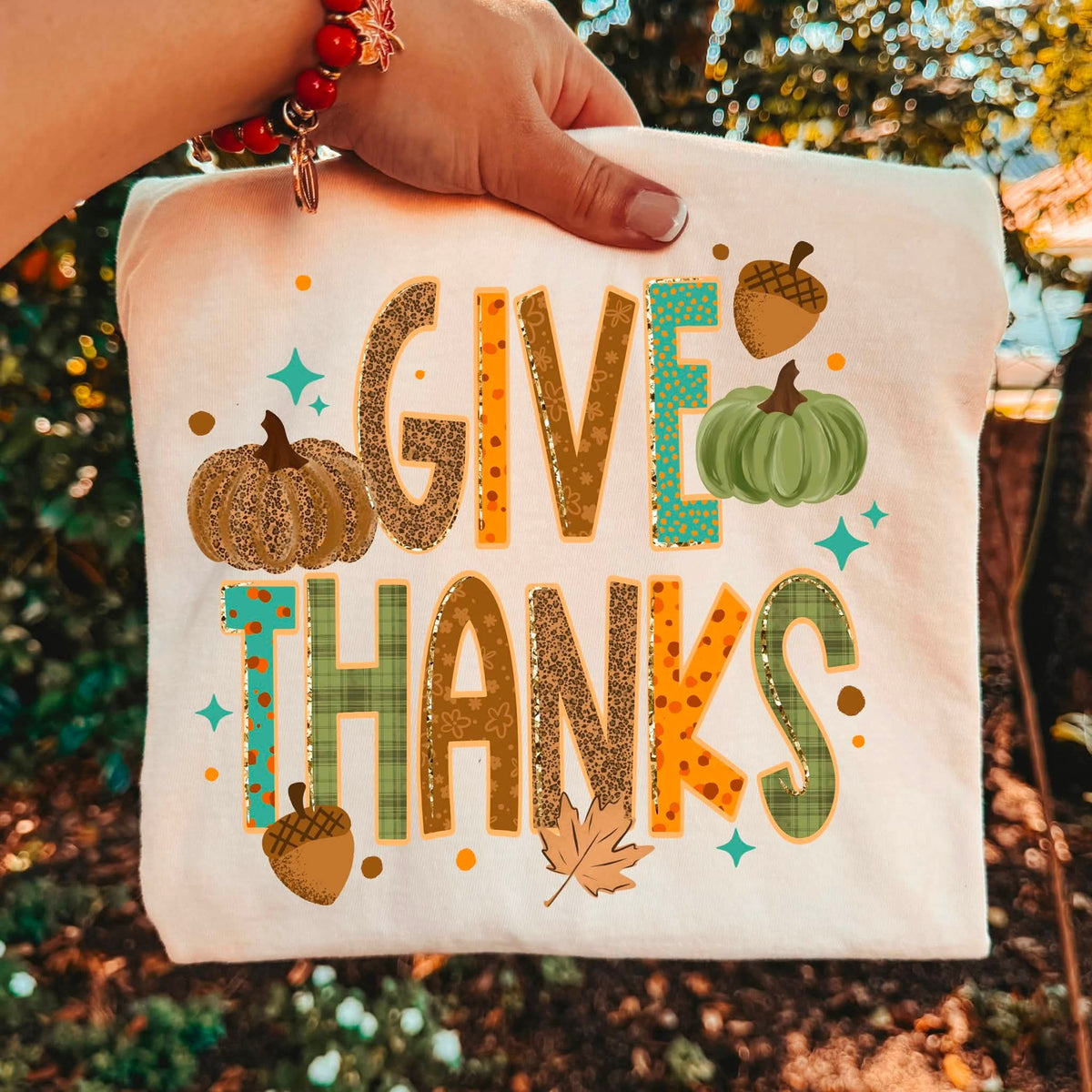 Give thanks multi print lettering nuts pumpkins leafs SUNDAY SPECIAL DTF transfer