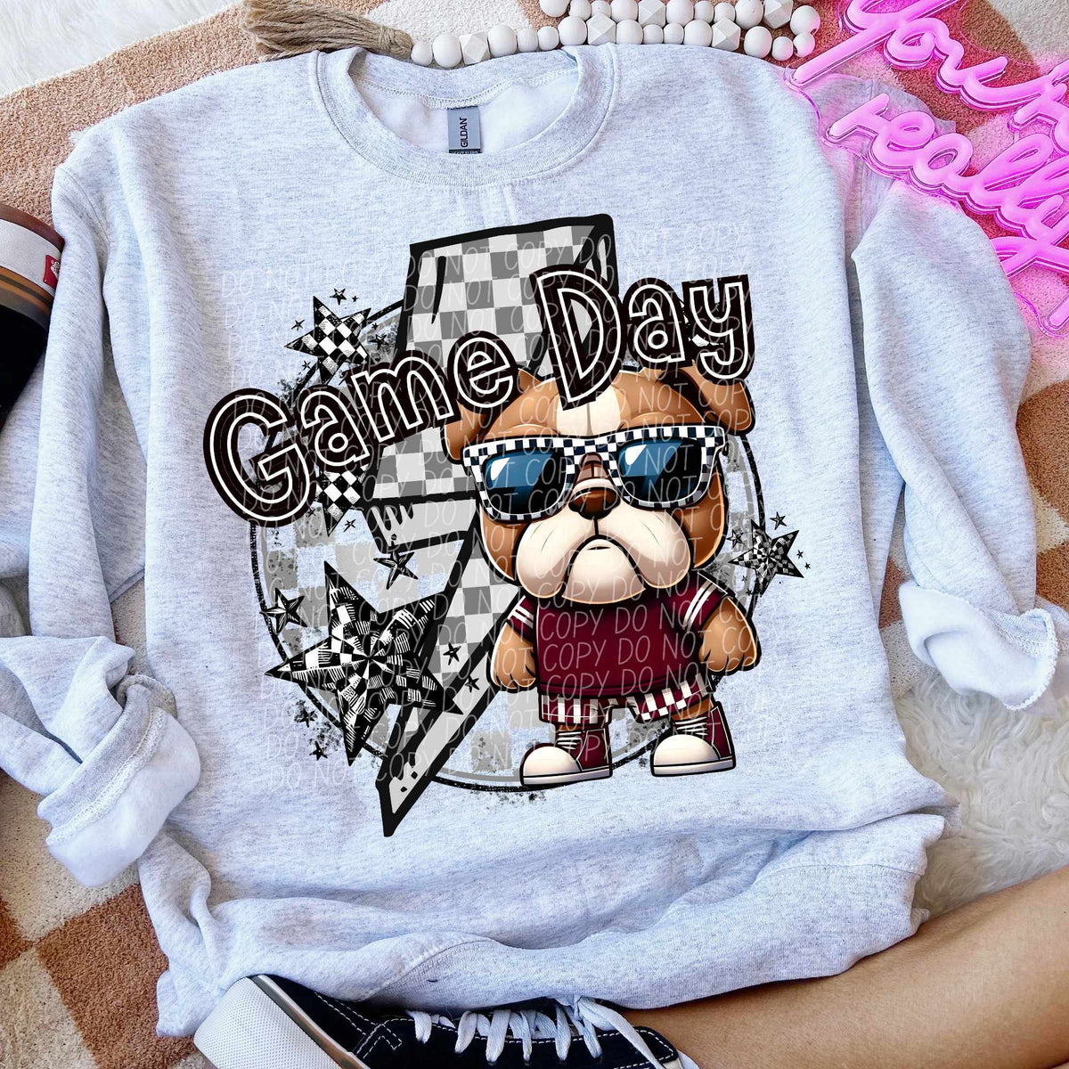 Game day bulldog maroon shirt lightning bolt (CITY) 52554 DTF transfer
