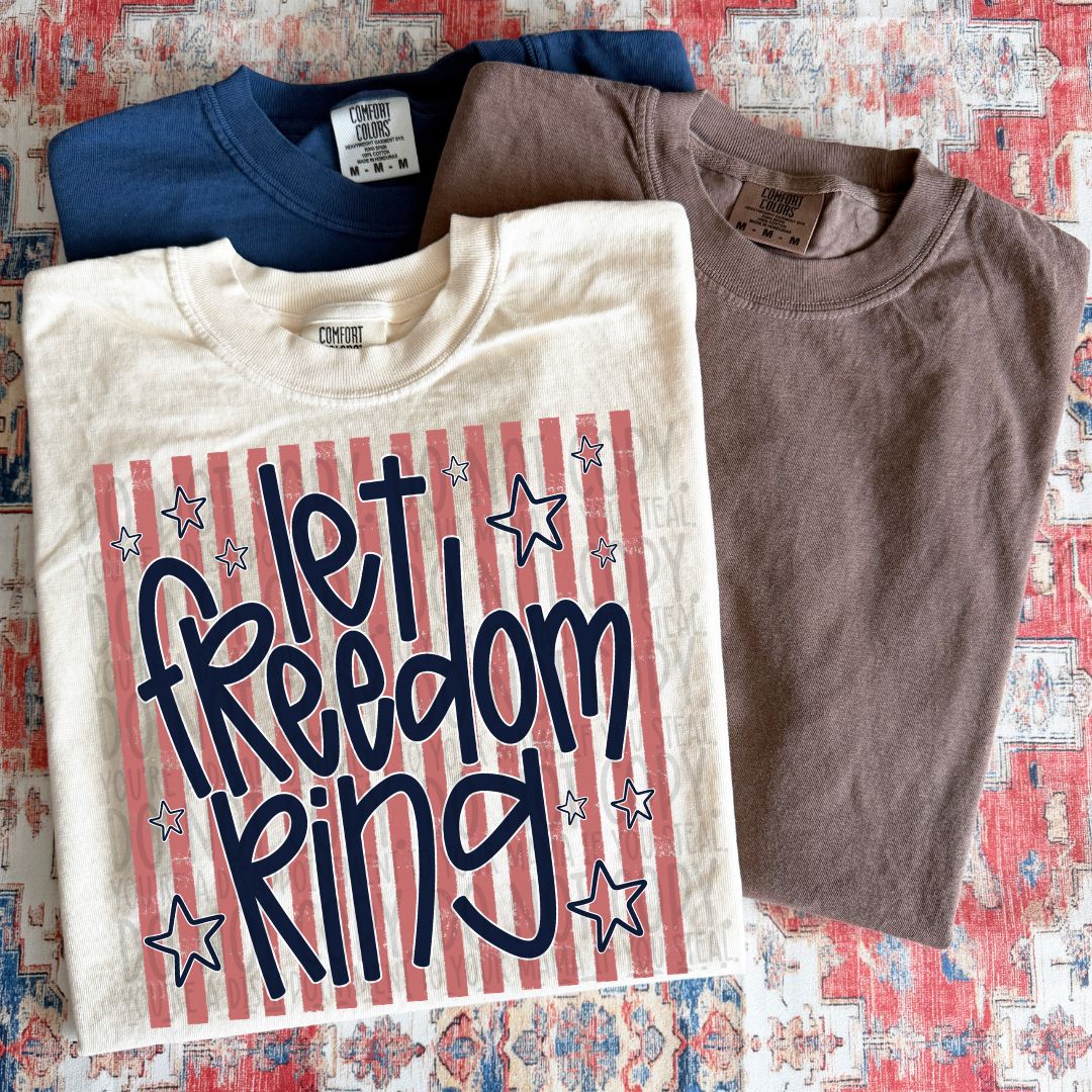 Let Freedom Ring (blue words, red stripes) (SWD) DTF Transfer