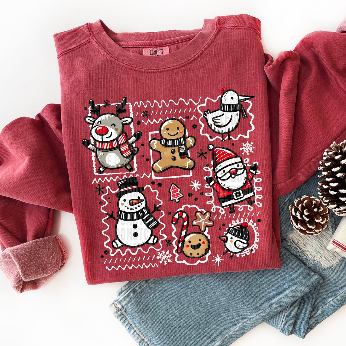 Reindeer Santa Snowman frames WHITE DTF transfer