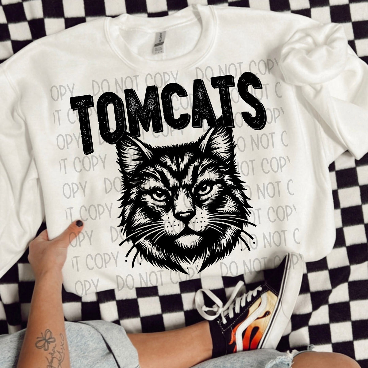 Tomcats black/white outline DTF transfer