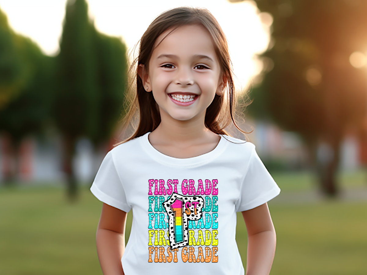 1st grade repeat print polka and rainbow 49748 DTF transfer