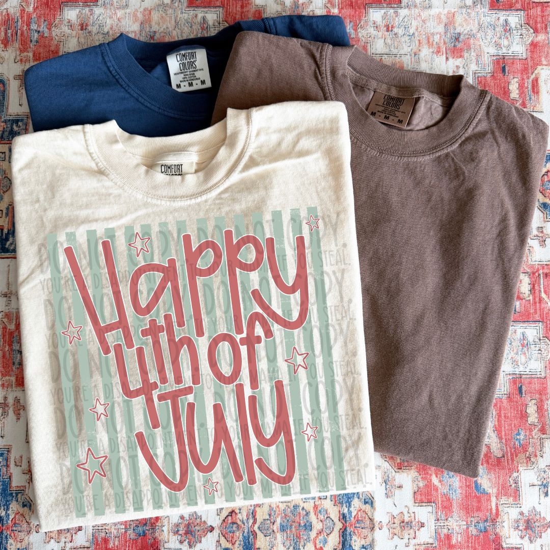 Happy 4th of July (teal stripes) (SWD) DTF Transfer
