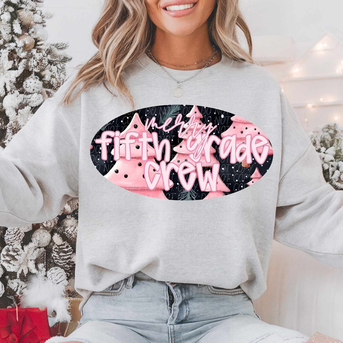 Merry fifth grade crew pink trees (CITY) 62318 DTF transfer