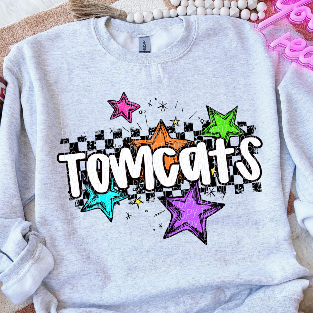Tomcats Mascot Rainbow Stars CITY DTF TRANSFER