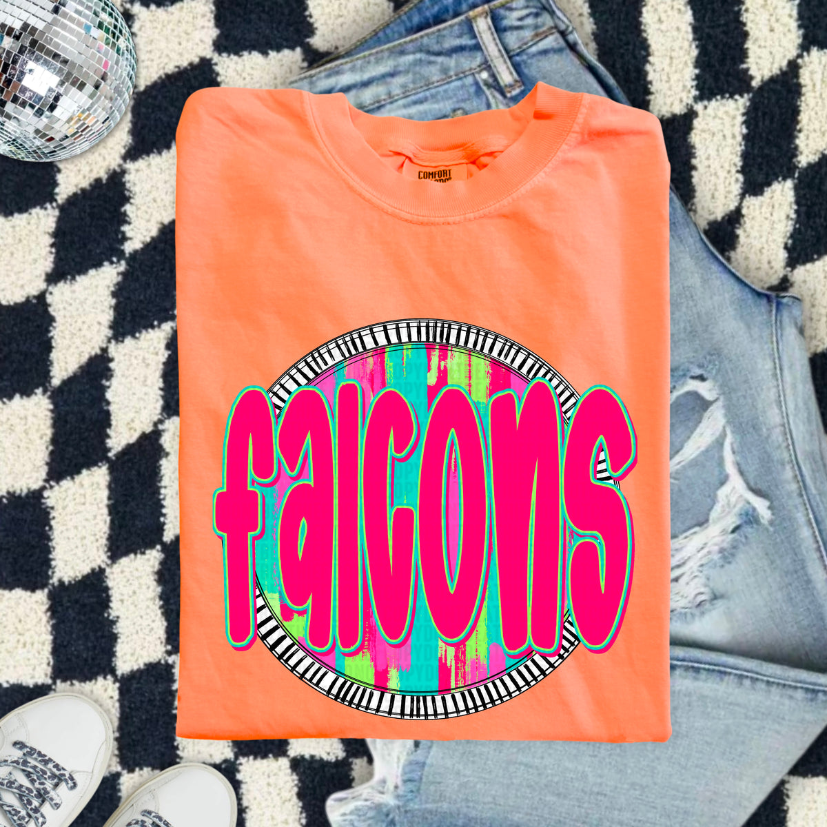 Falcons pink font circle 103894 DTF transfer