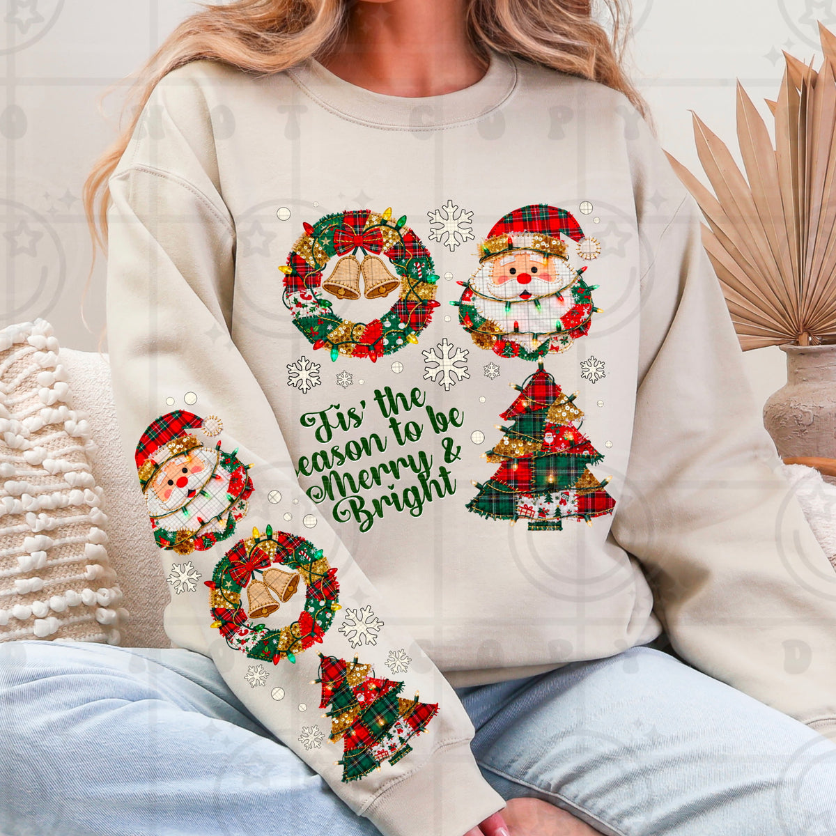 Tis the season merry and bright wreaths front only (HW) DTF Transfer