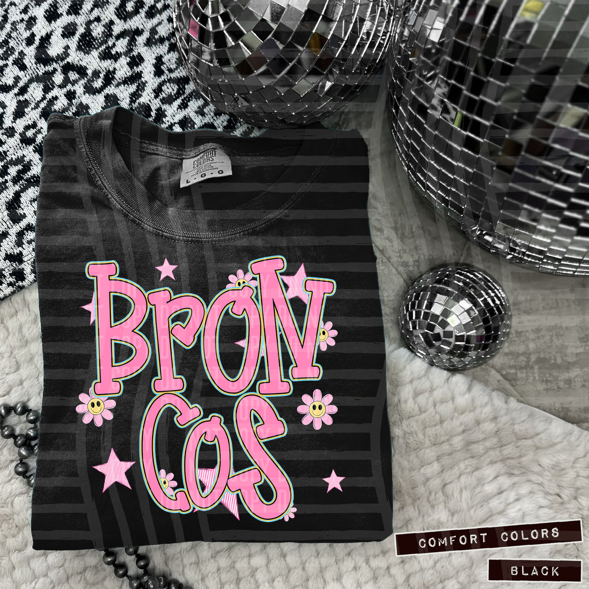 Broncos Pink Flowers And Stars 104907 DTF transfer