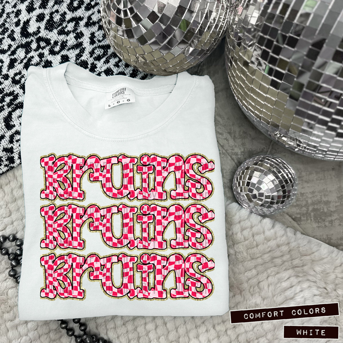 BRUINS stacked pink checkered (Caplinger) DTF transfer