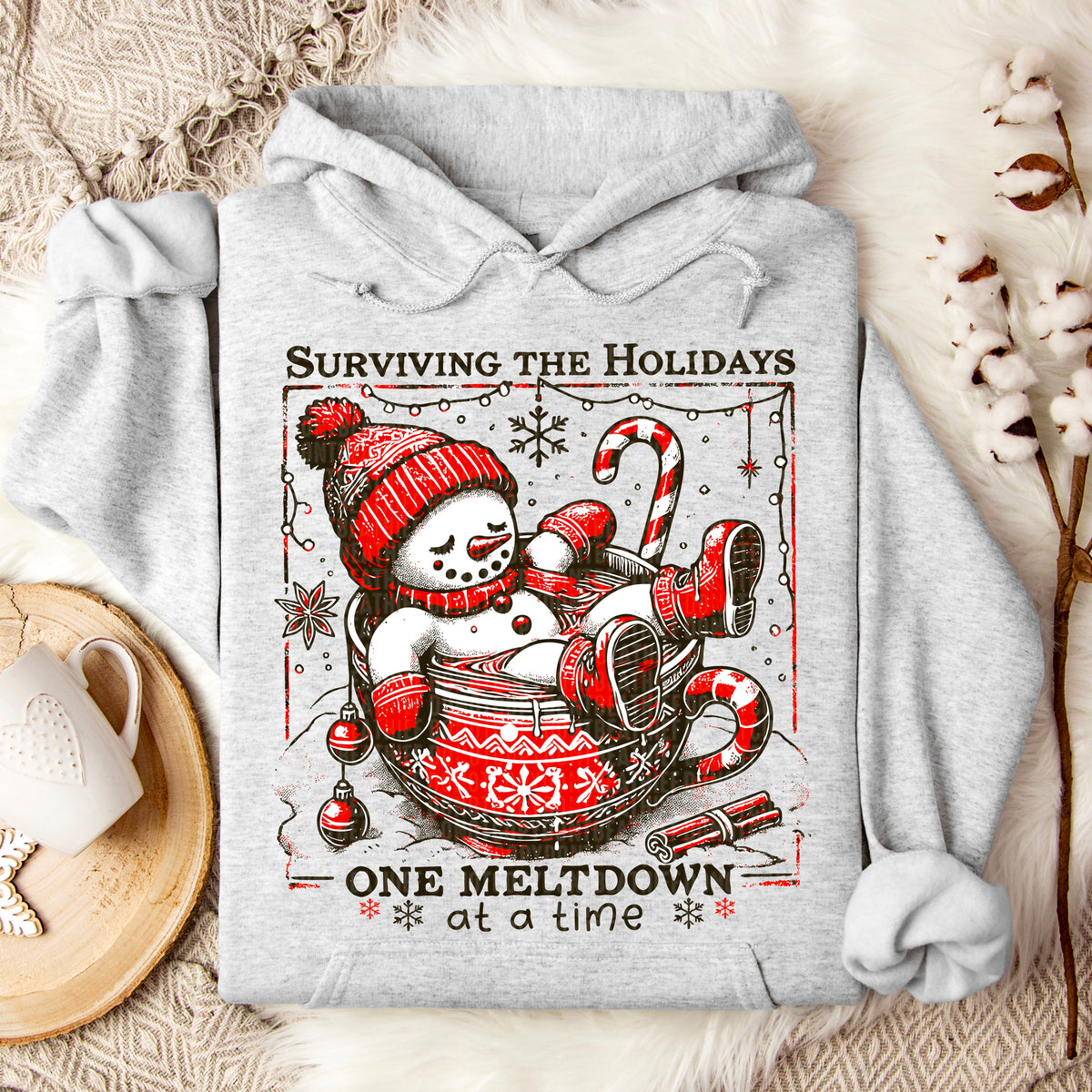 Surviving the Holidays meltdown snowman BLACK WORDS 113390 DTF transfer