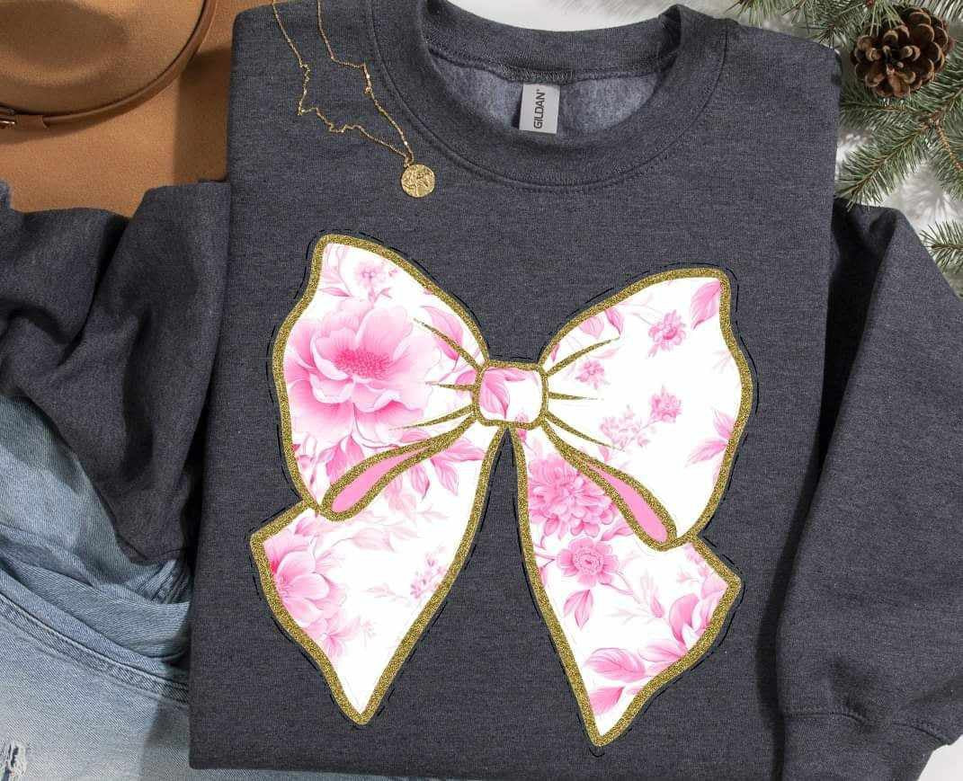 Pink floral bow (S&G) 65453 DTF transfer