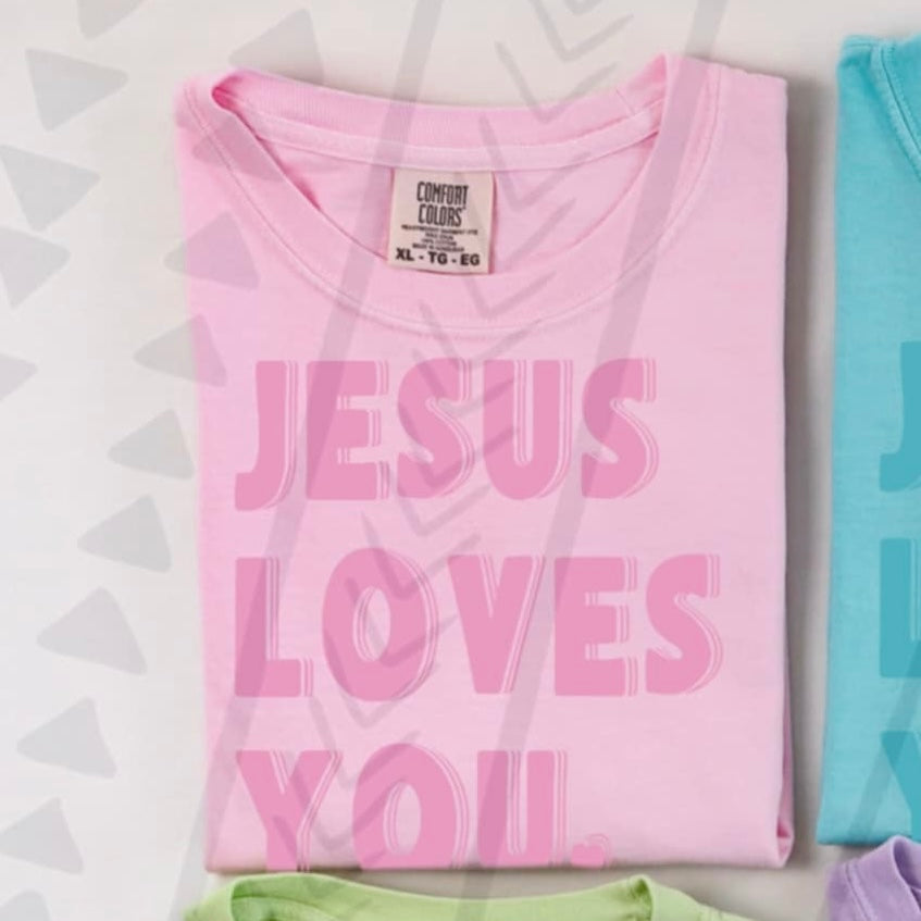 Jesus loves you pink font (TGG) 96057 DTF transfer