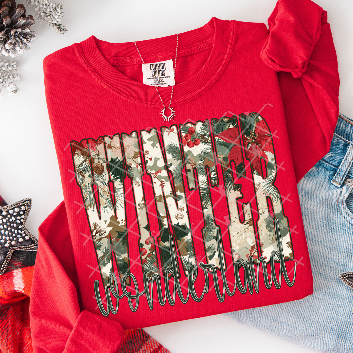 Winter Wonderland Christmas Floral Font (TDD) DTF Transfer
