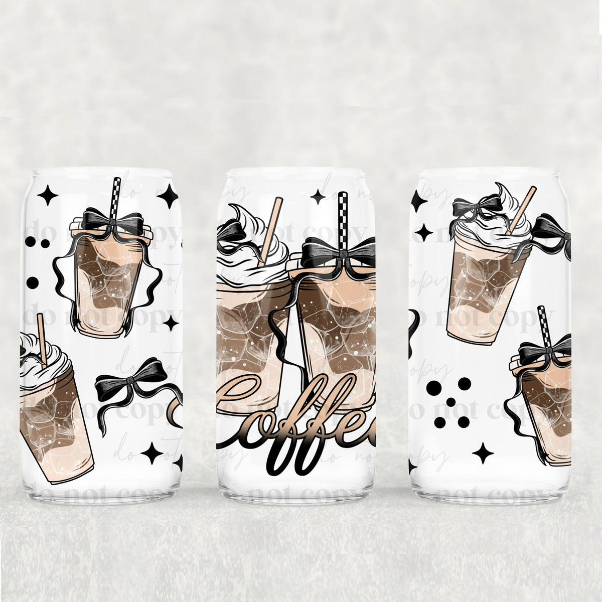 Coffee neutral coffees with black bows (CSC) UV DTF WRAP