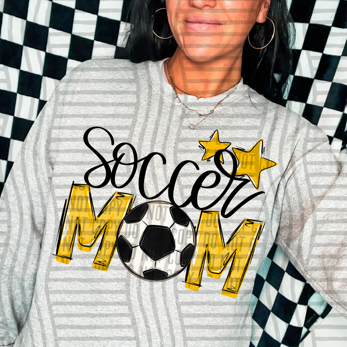 soccer mom grey yellow stars (caplinger) DTF transfer