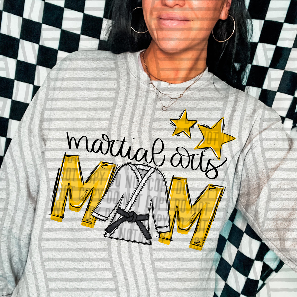 martial arts mom gray yellow stars (Caplinger) DTF transfer