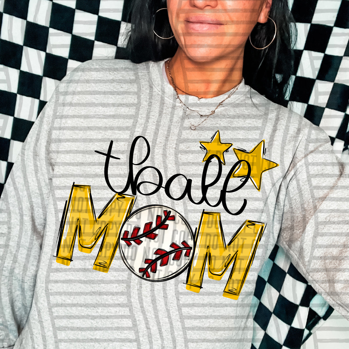tball mom grey yellow stars (caplinger) DTF transfer