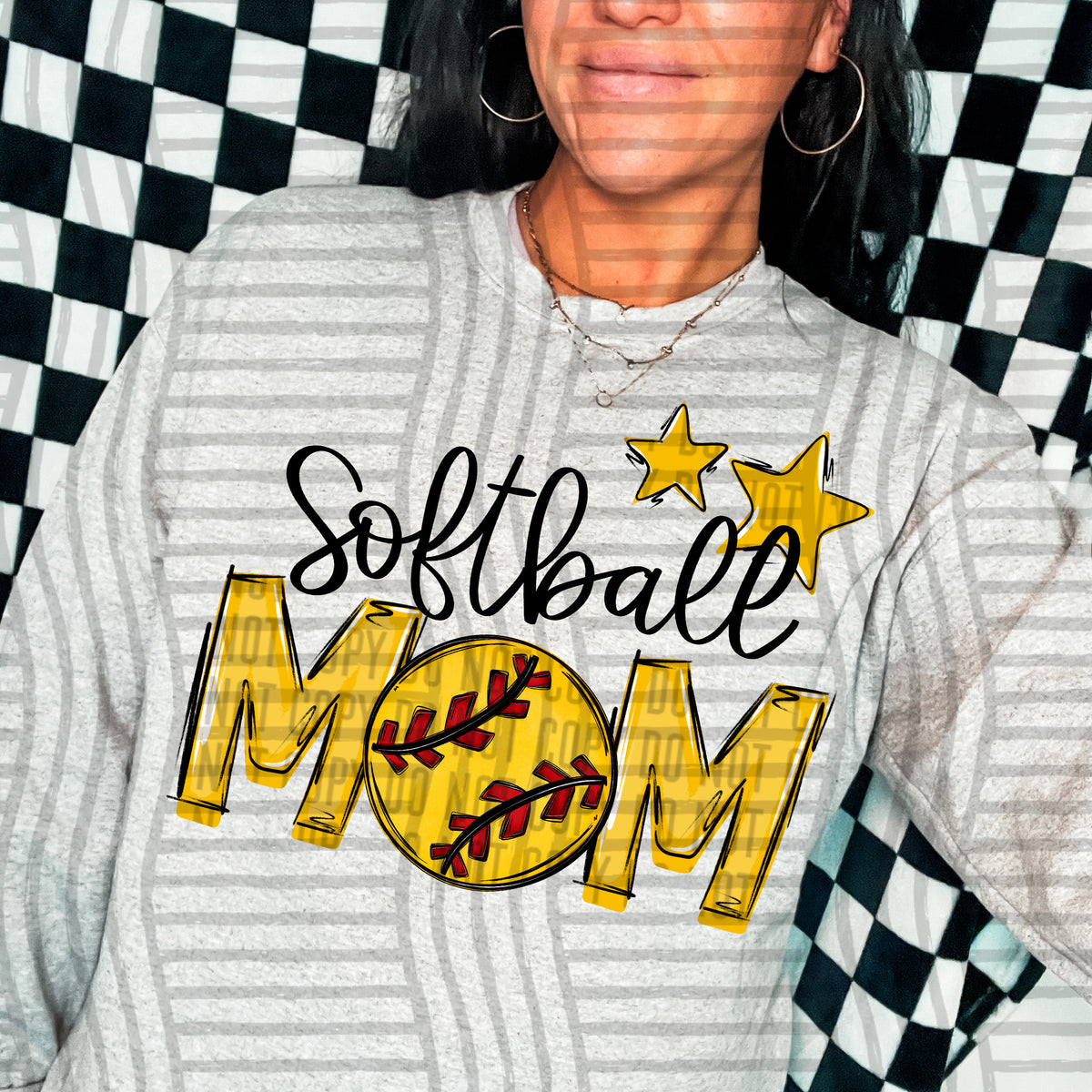softball mom gray yellow stars (Caplinger) DTF transfer