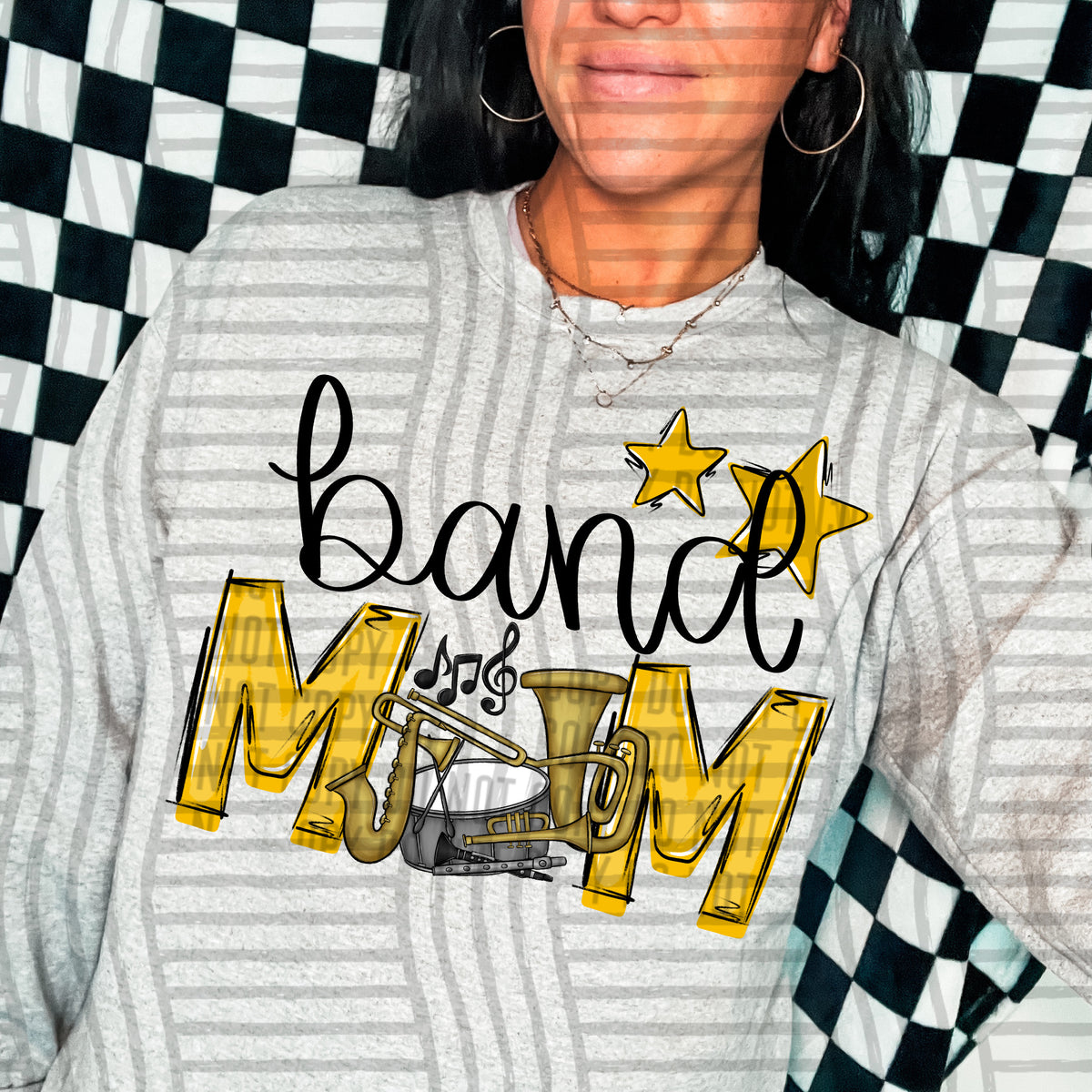 band mom gray yellow stars (Caplinger) DTF transfer