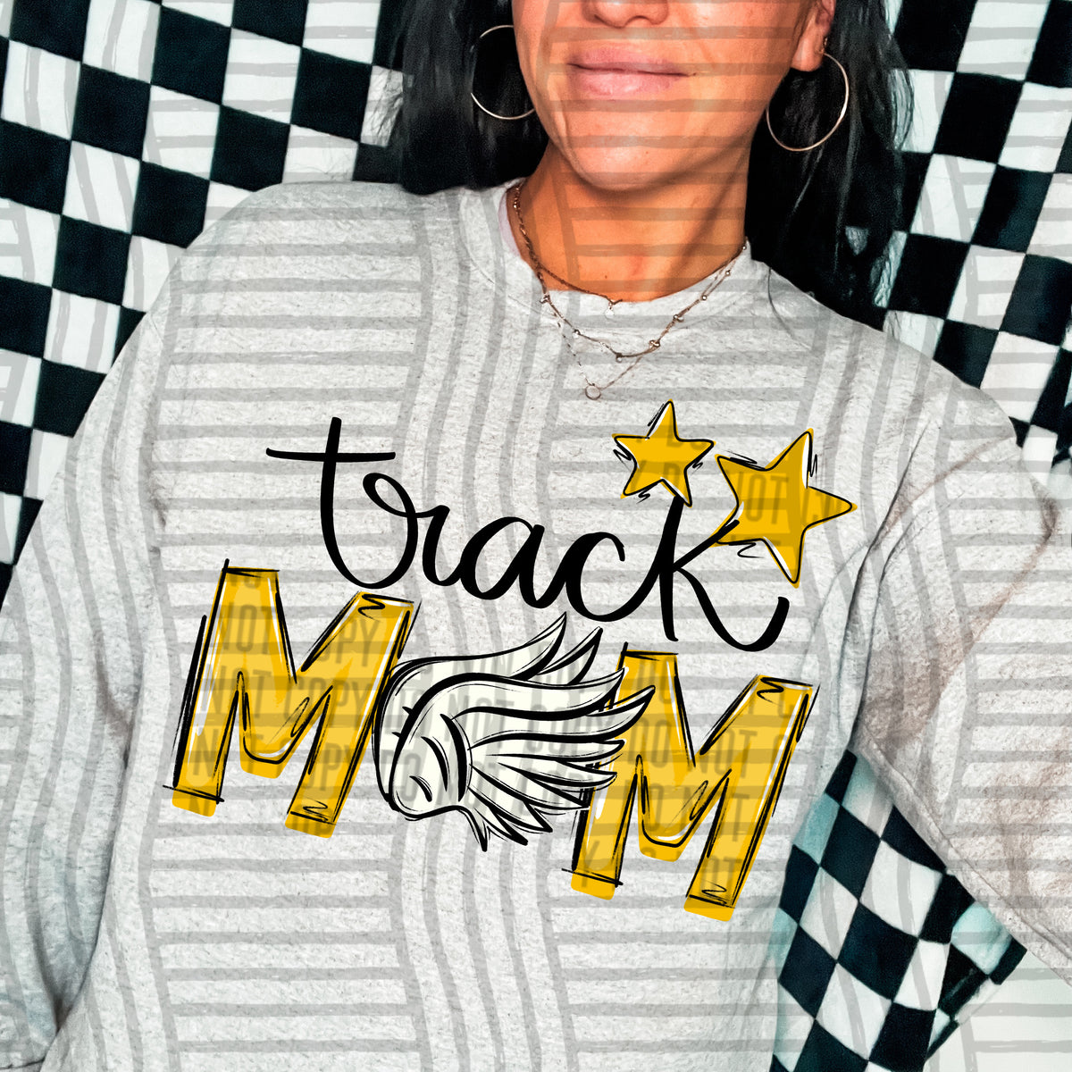 track mom grey yellow stars (caplinger) DTF transfer
