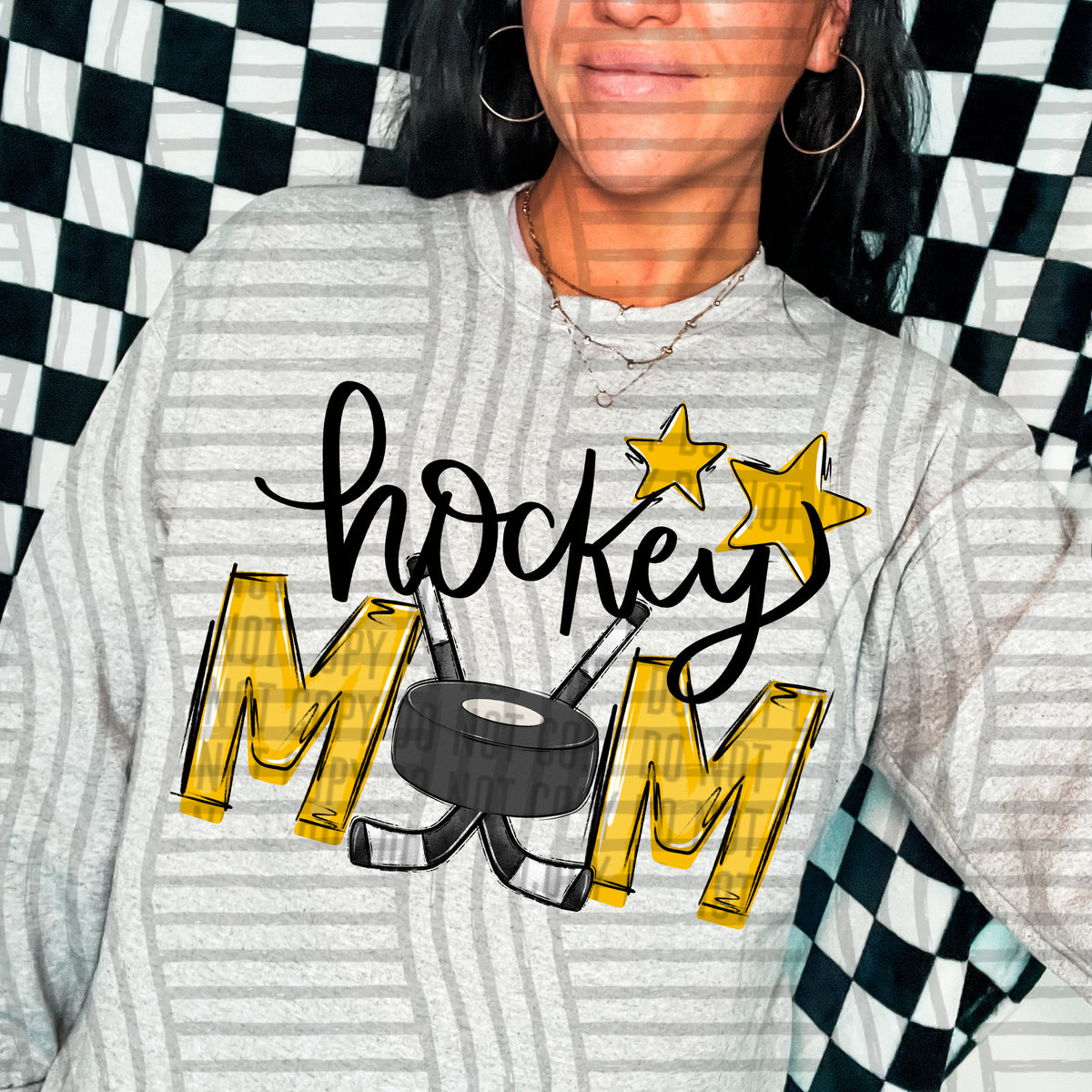 hockey mom gray yellow stars (Caplinger) DTF transfer