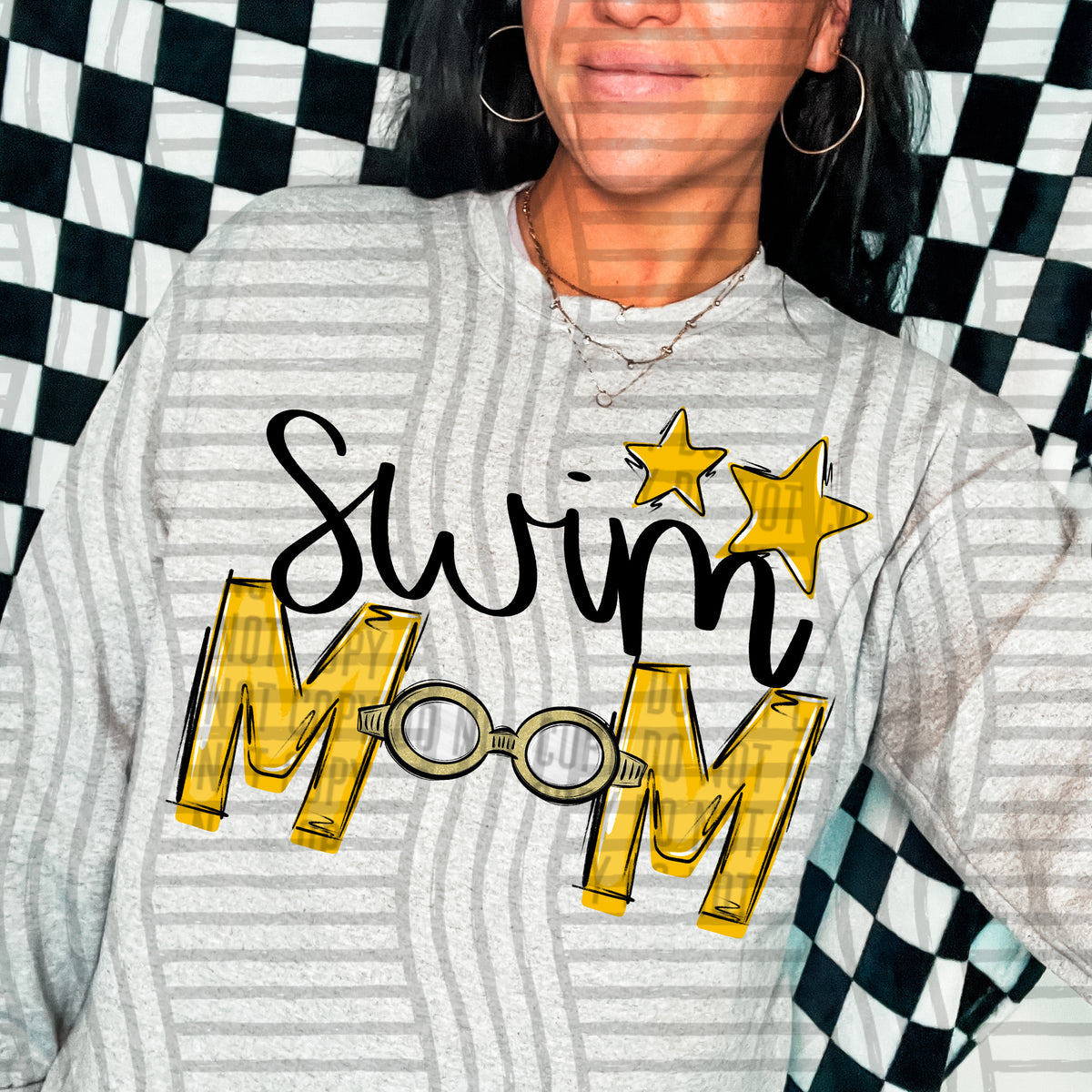 swim mom grey yellow stars (caplinger) DTF transfer