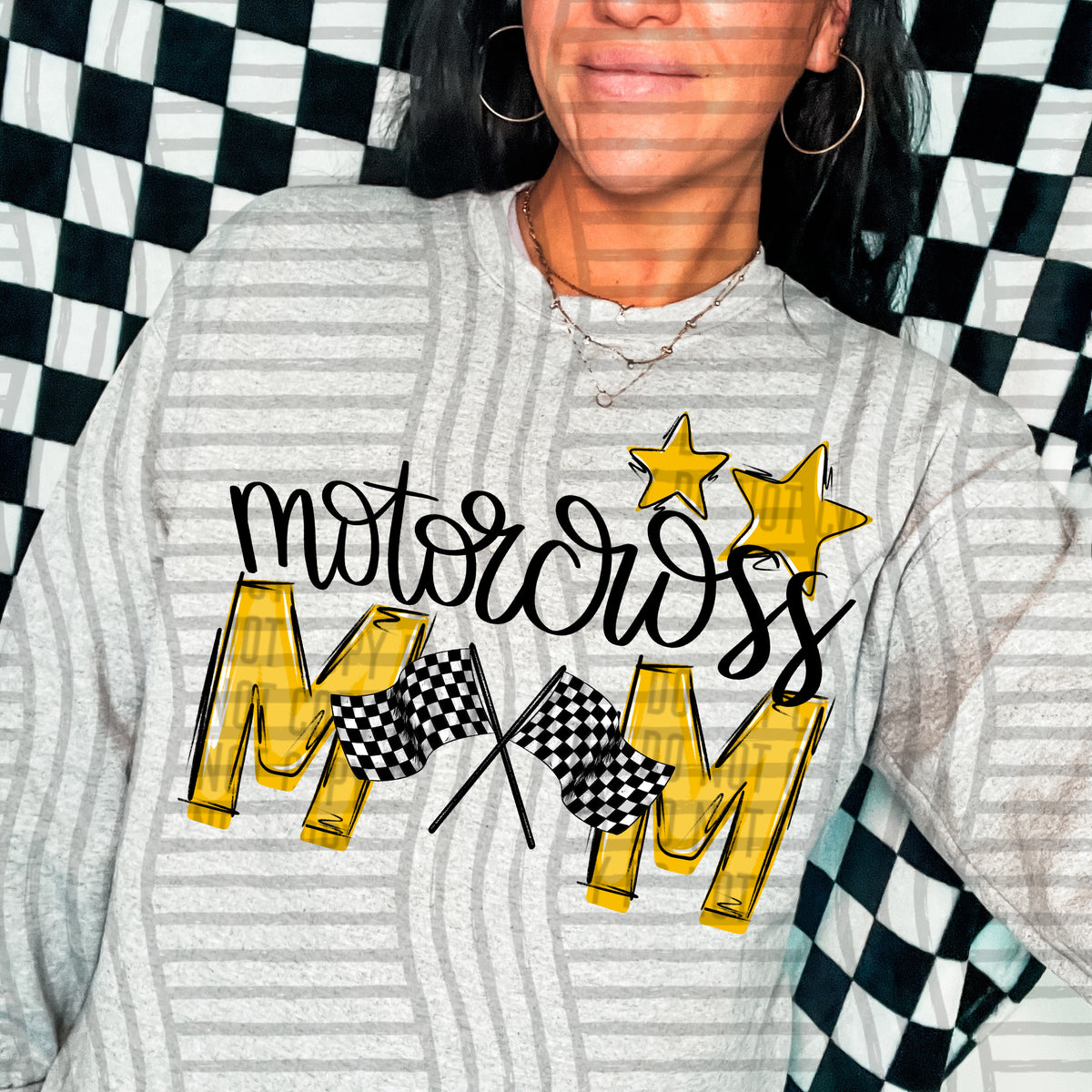 motorcross mom gray yellow stars (caplinger) DTF transfer