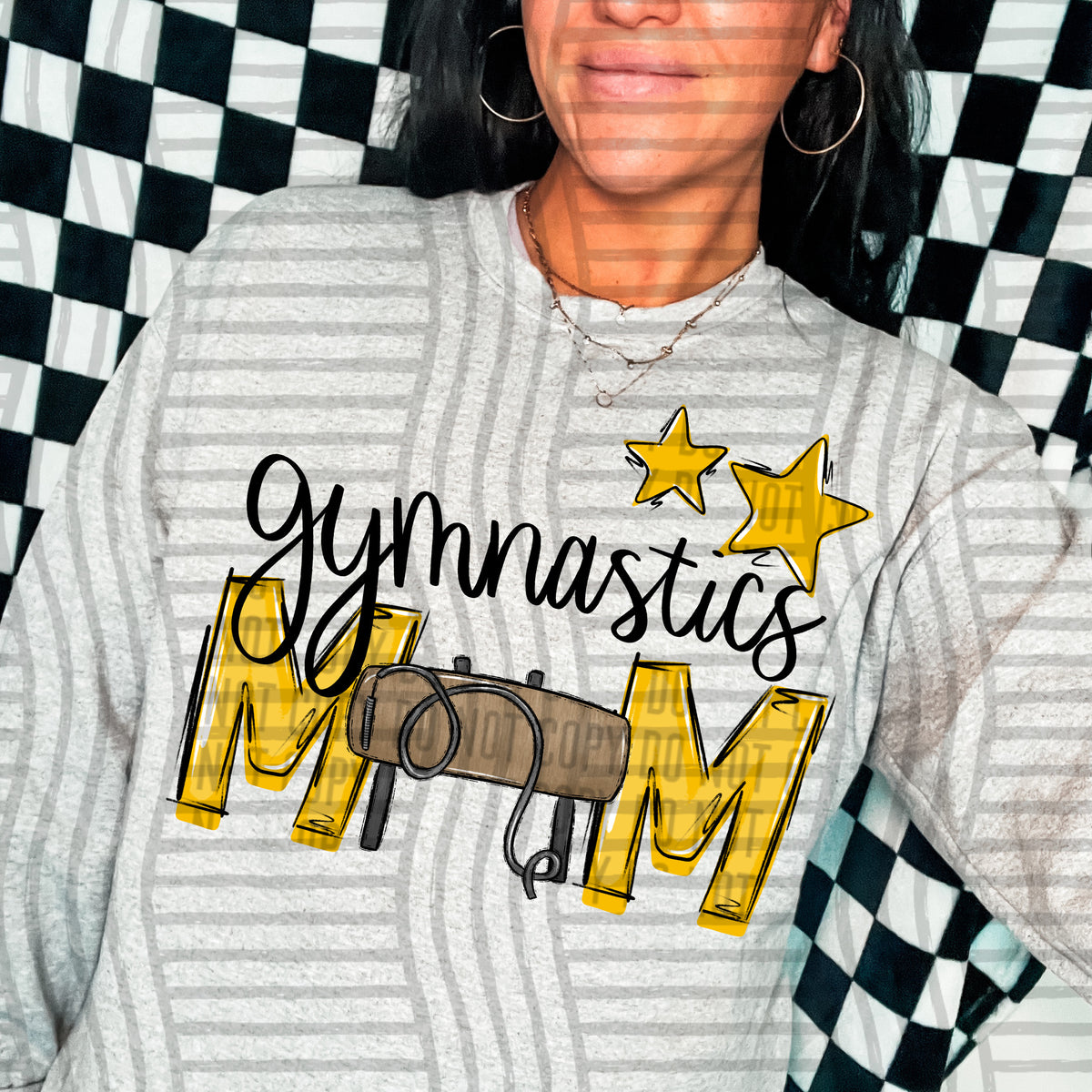 gymnastics mom gray yellow stars (Caplinger) DTF transfer