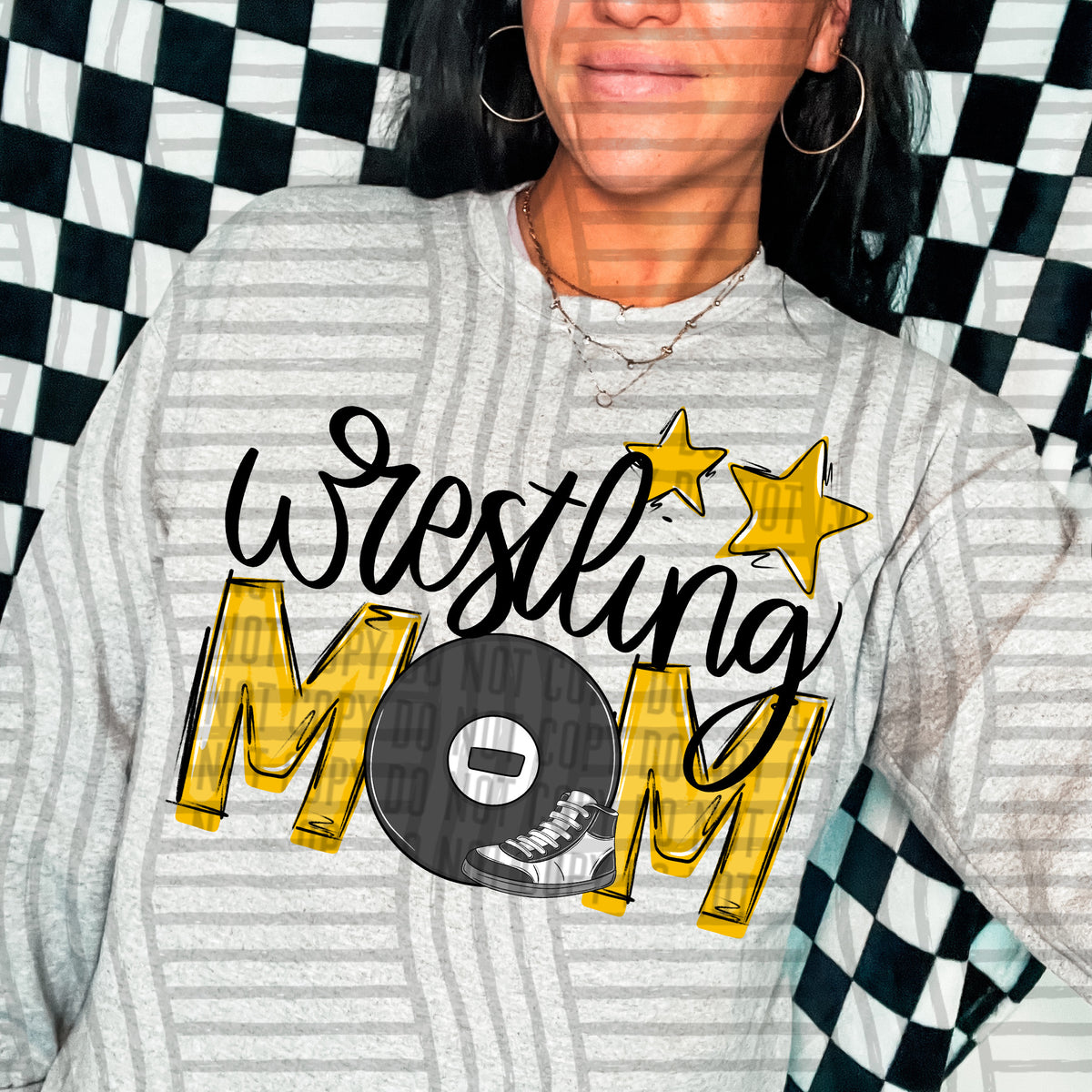 wrestling mom gray yellow stars (Caplinger) DTF transfer