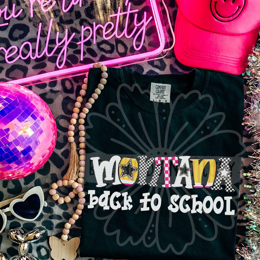 montana back to school patterned letters (vehement) DTF Transfer
