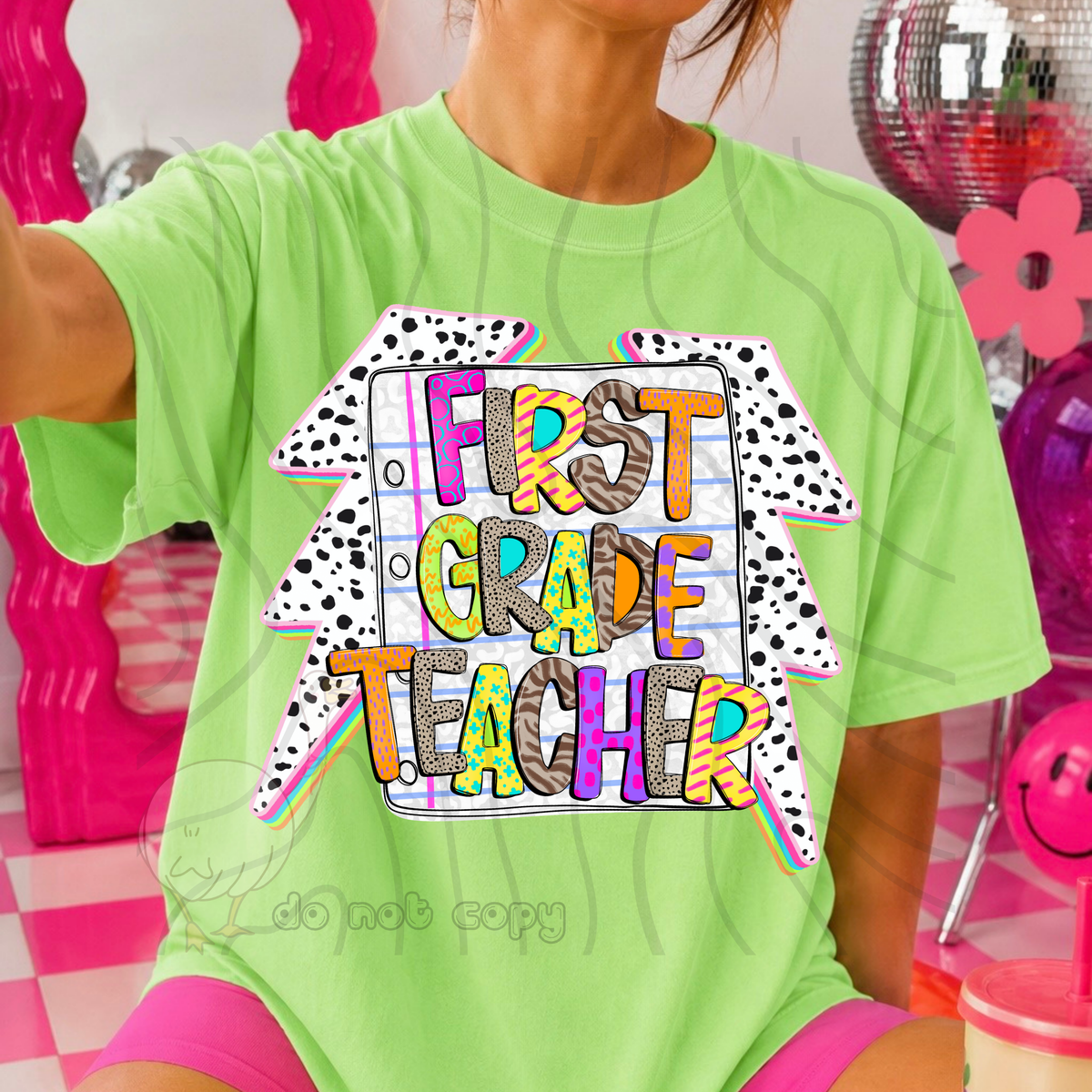 First grade teacher dalmatian lightning bolts (DKD) DTF transfer