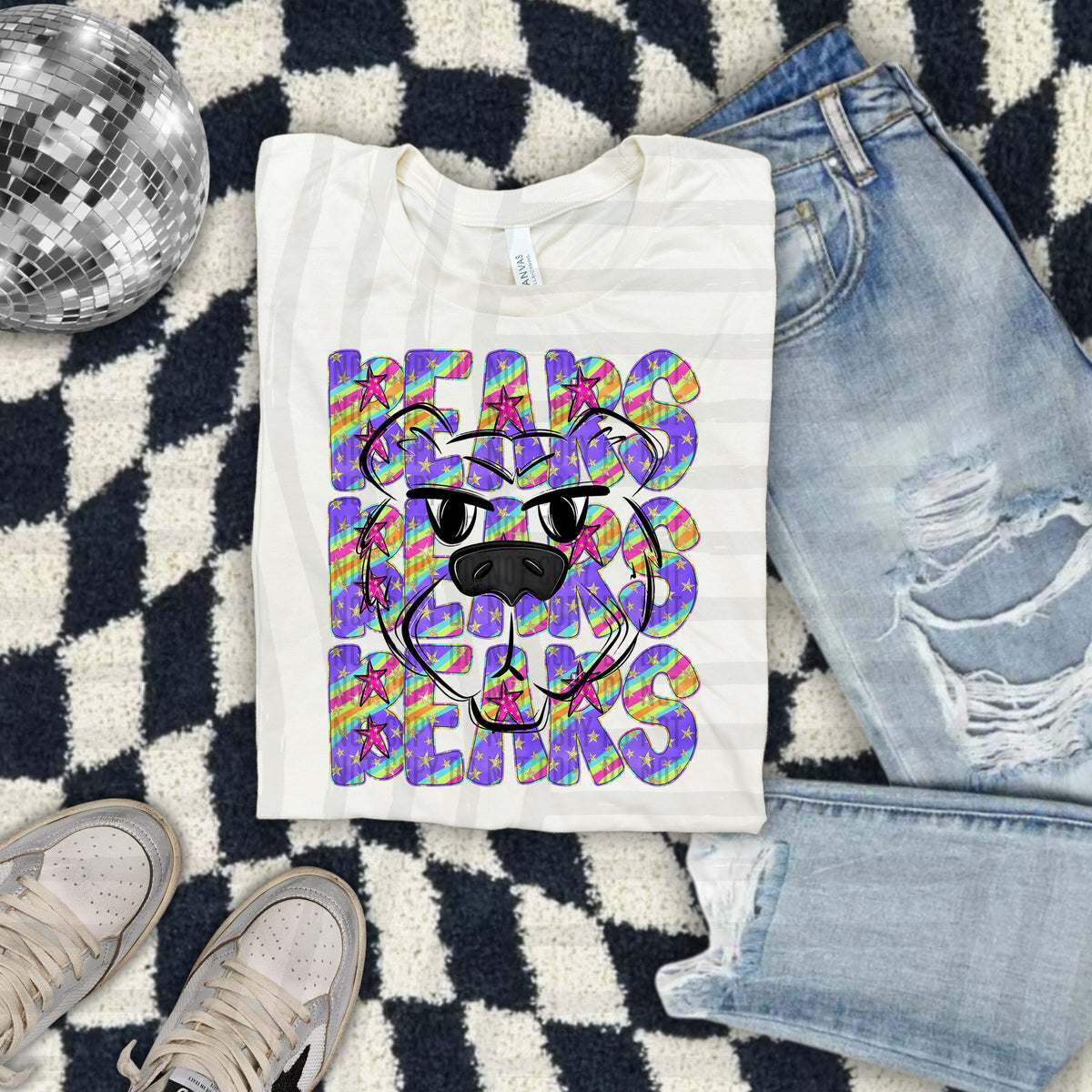 Bears Rounded Face Colorful Word Stacked With Stars 108564 DTF Transfer