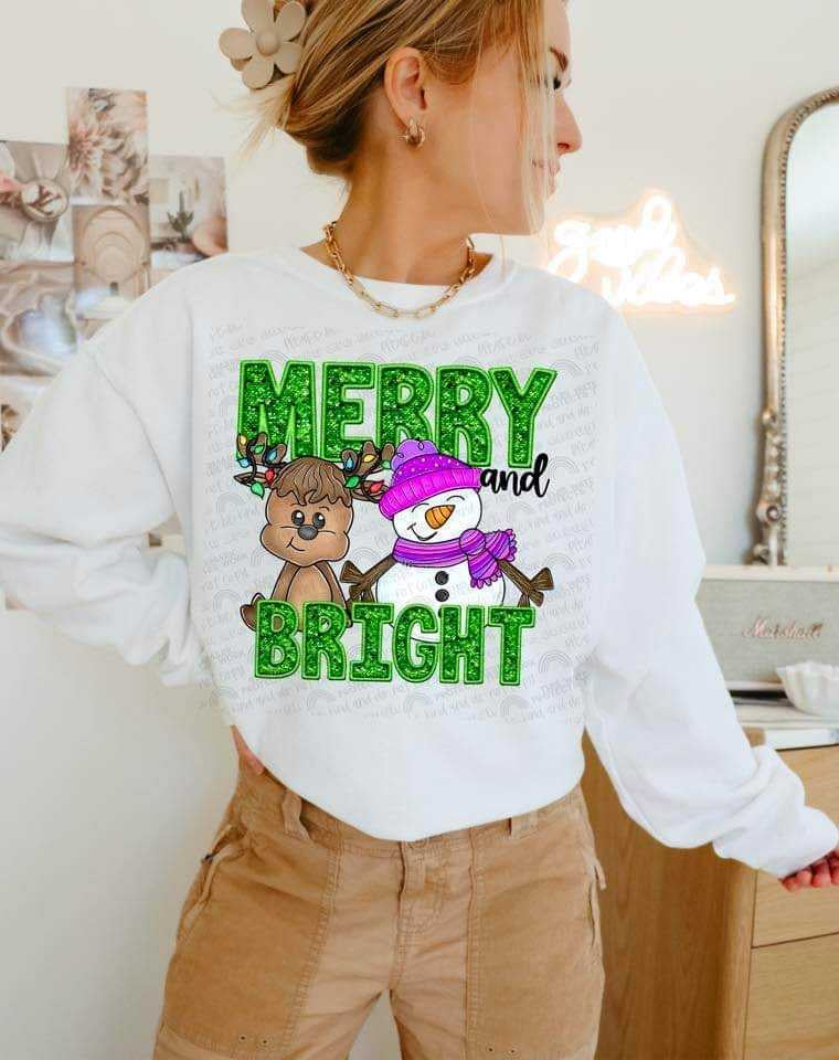 Merry and bright reindeer and snowman (DDD) 62643 DTF transfer