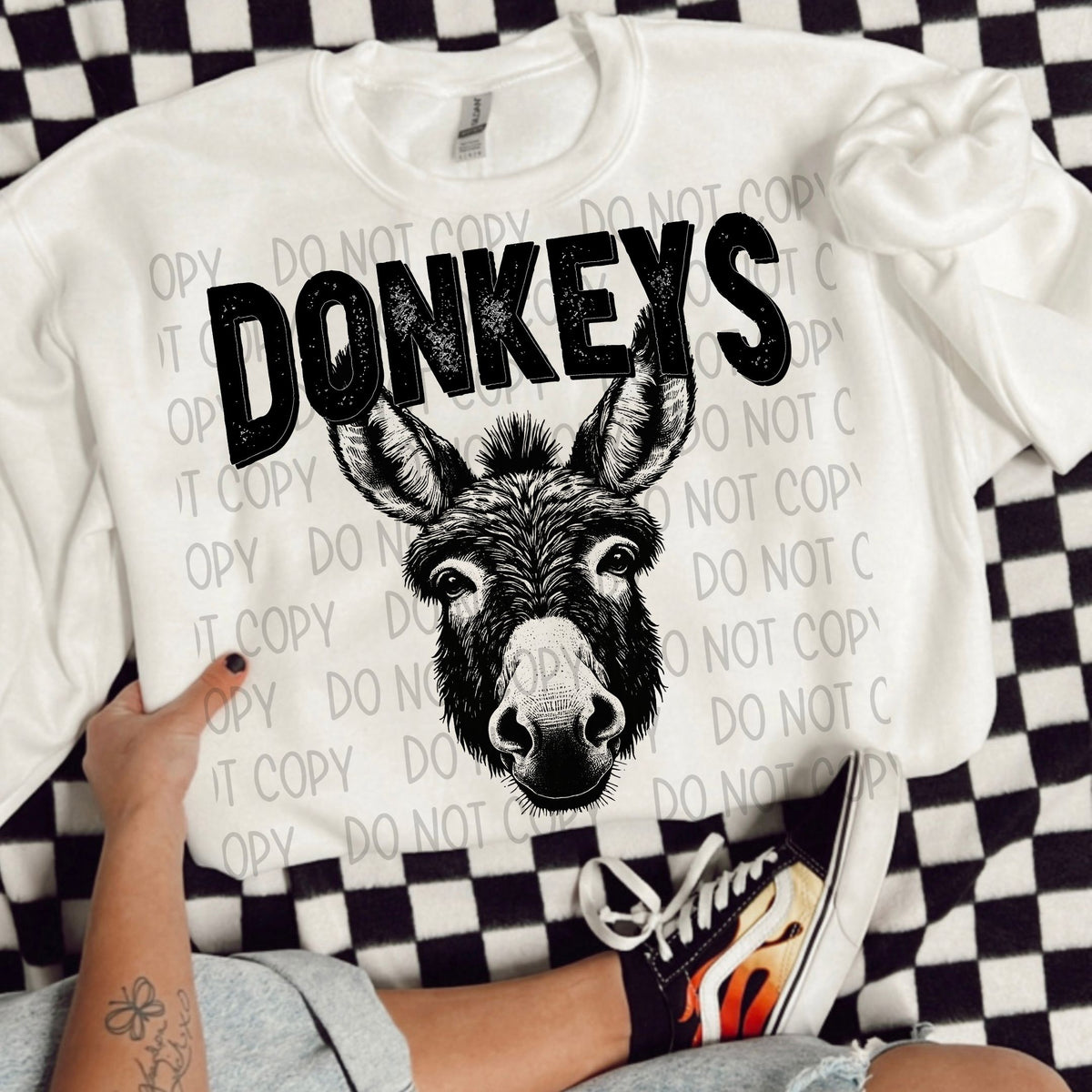 Donkeys black/white outline DTF transfer