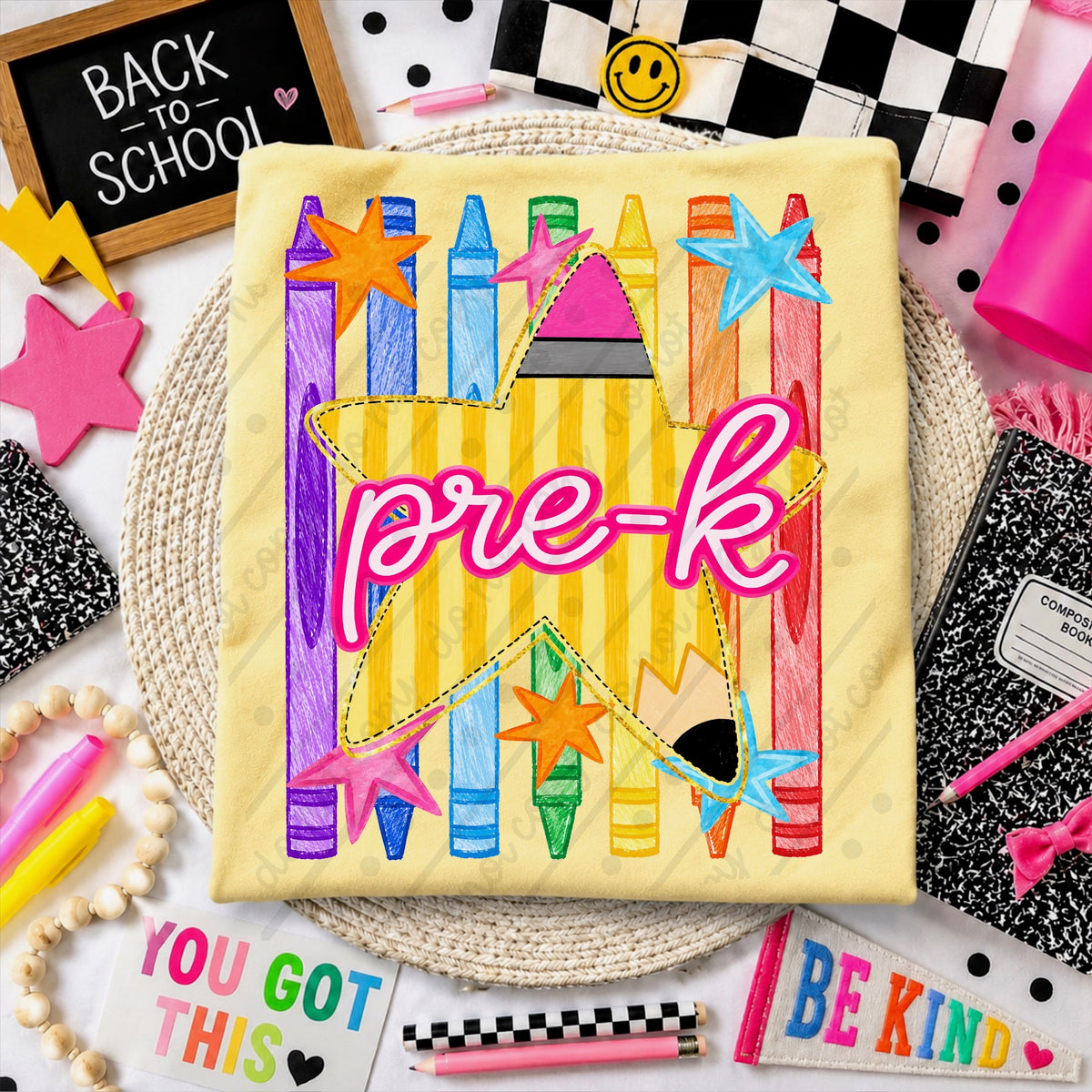 Pre-k crayons and star DTF Transfer