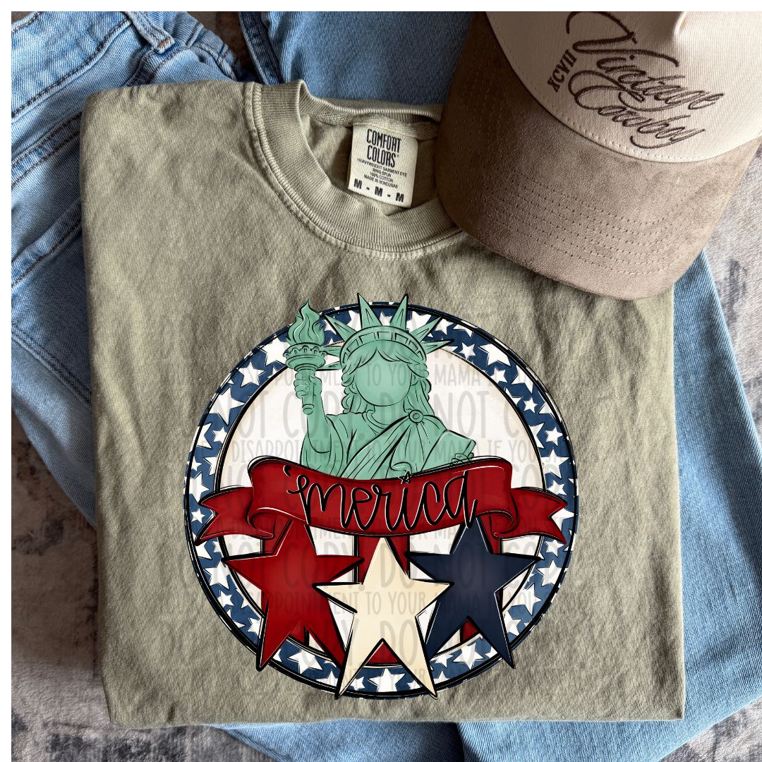 "Merica (liberty, stars, red banner) (SWD) DTF Transfer