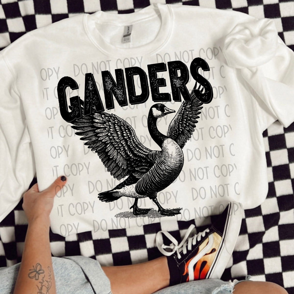 Ganders black/white outline DTF transfer