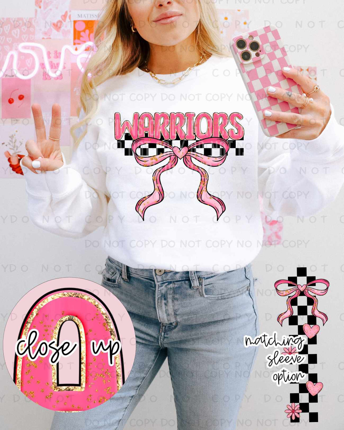 Warriors pink and gold with bow (Caplinger) 80378 DTF transfer