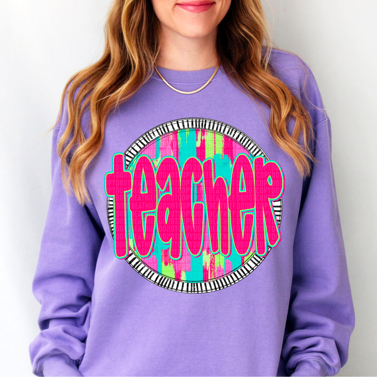 Teacher pink font circle 106188 DTF transfer