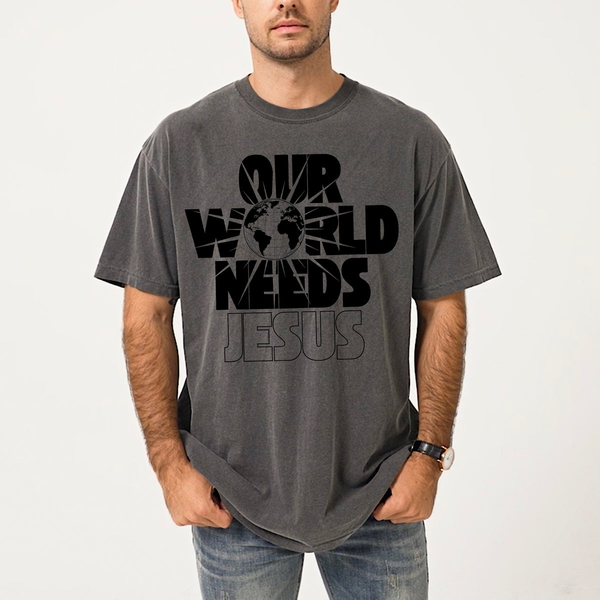 Our world needs jesus (black) DTF Transfer