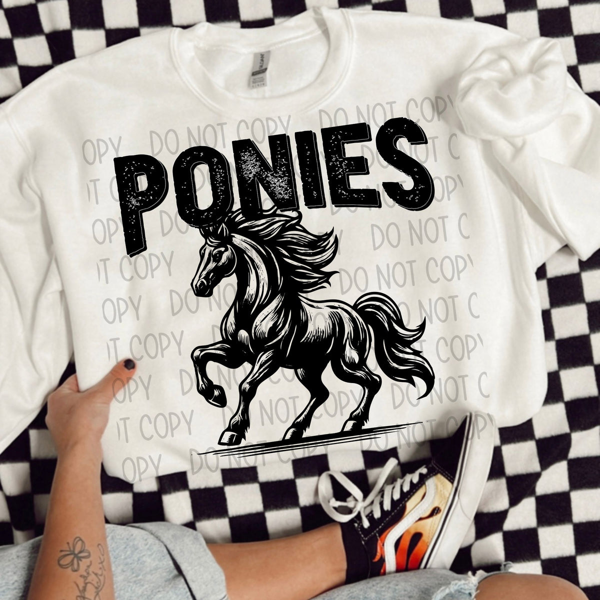 Ponies black/white outline DTF transfer
