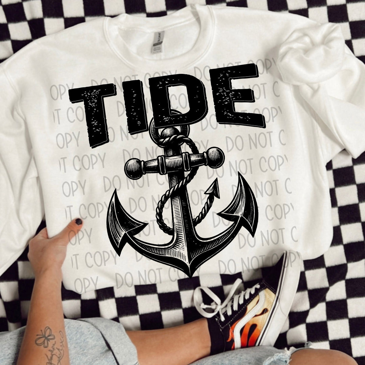 Tide black/white outline DTF transfer
