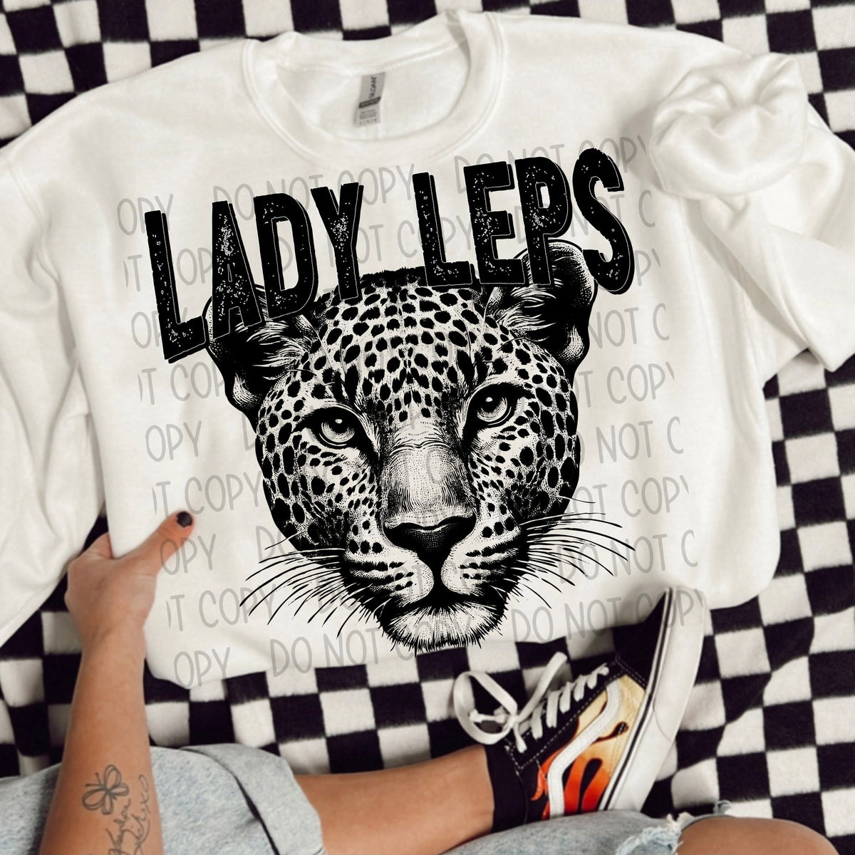 Lady lers black/white outline DTF transfer