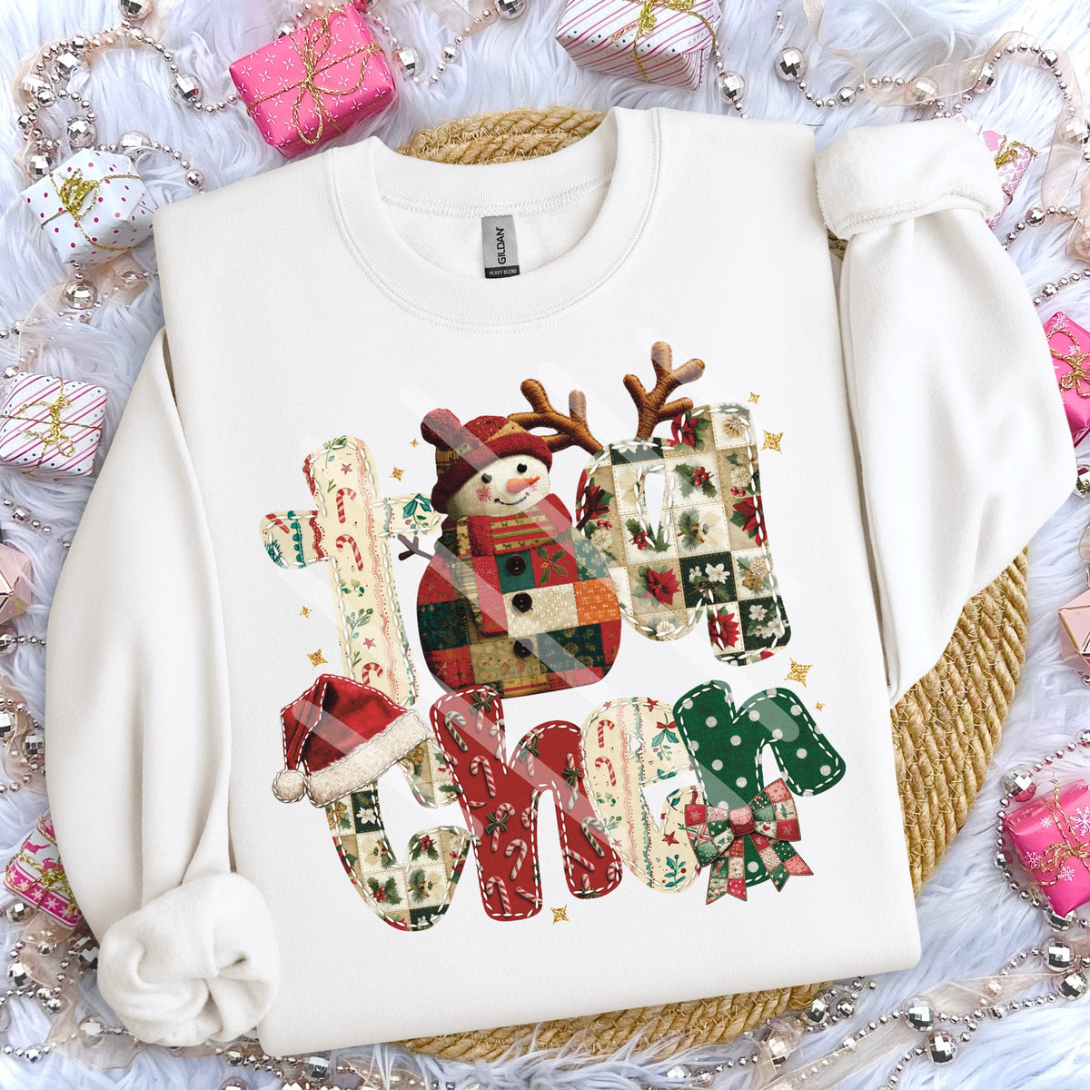 Teacher faux fabric with snowman 113174 DTF transfer