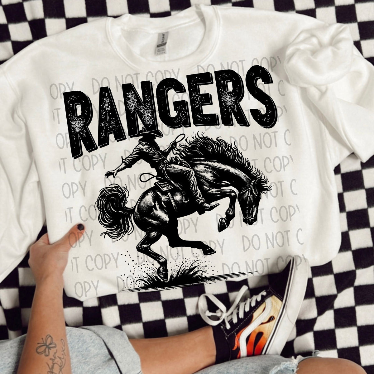 Rangers black/white outline DTF transfer