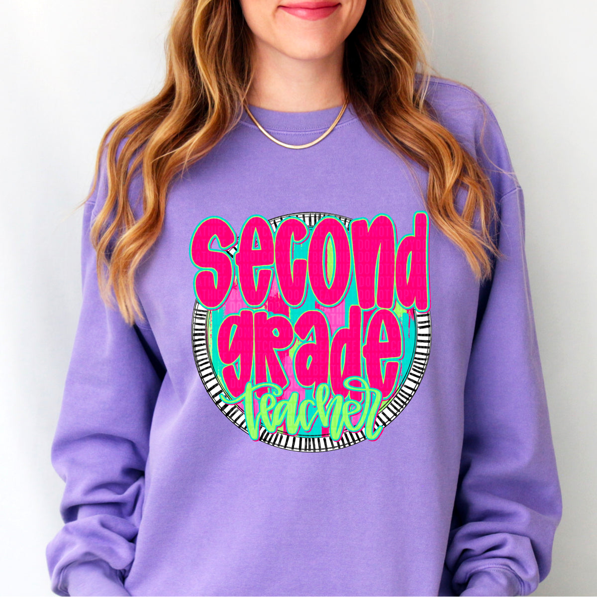Second grade teacher pink font circle 106194 DTF transfer