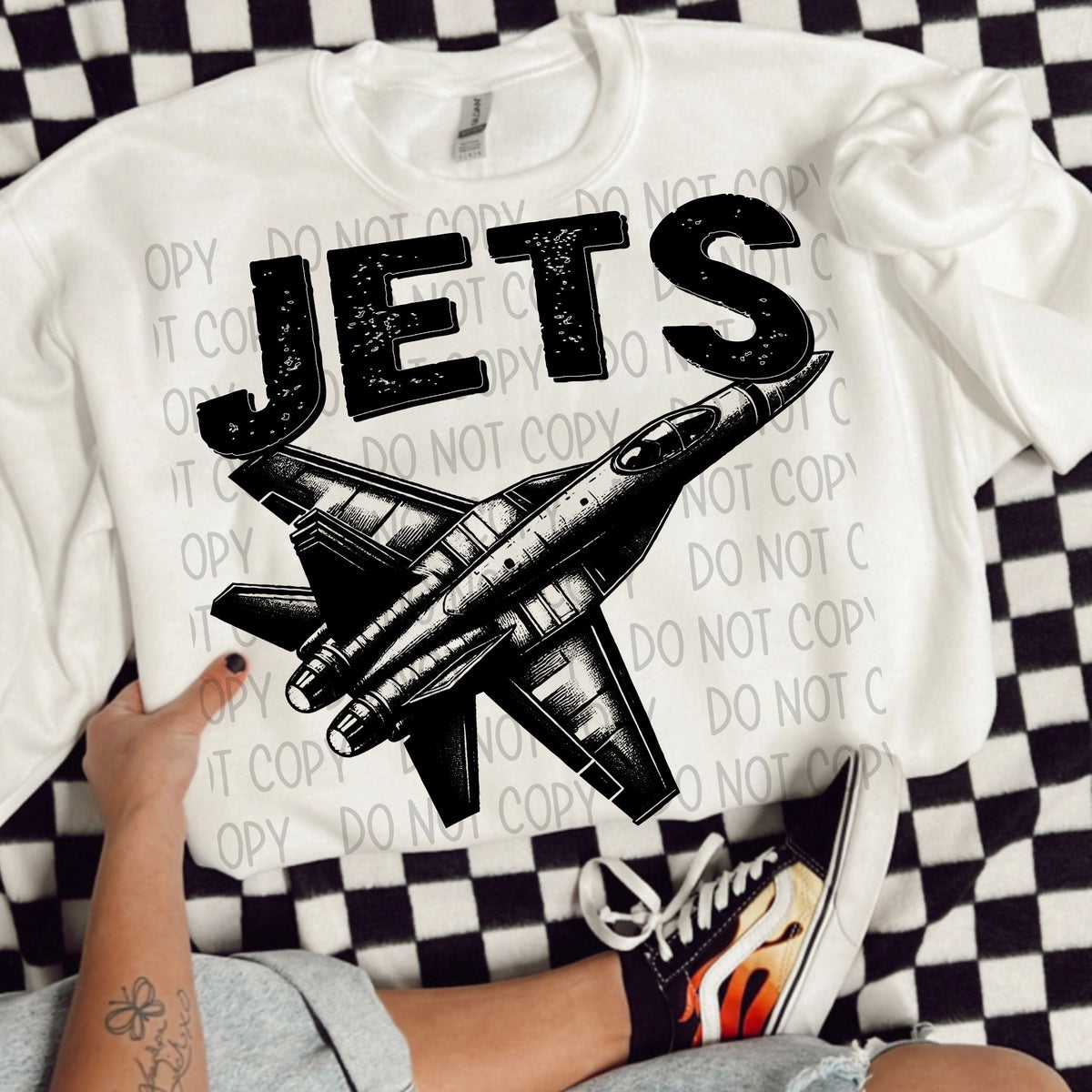 Jets black/white outline DTF transfer