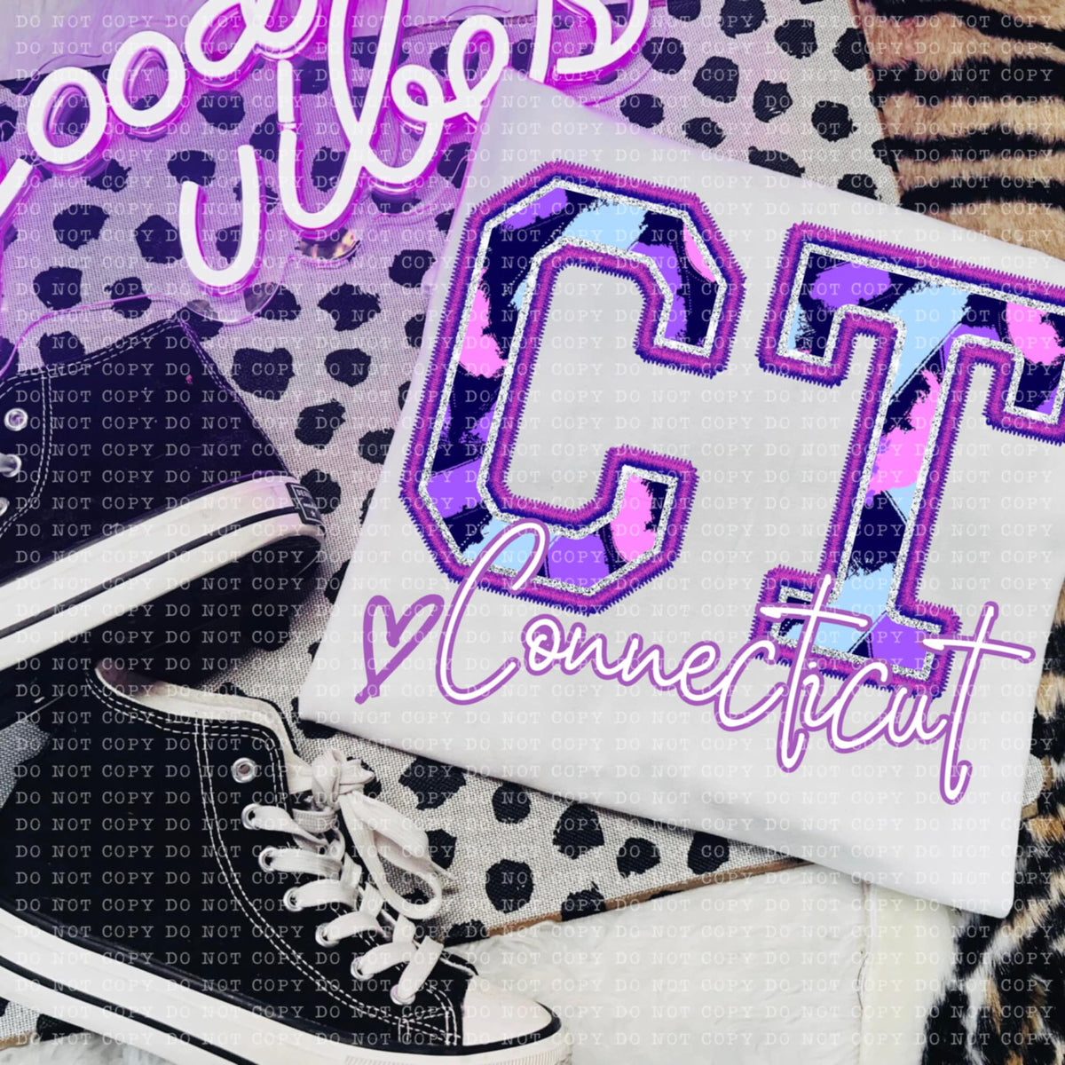 CT Connecticut purple brushstrokes (ECHT) 94049 DTF transfer