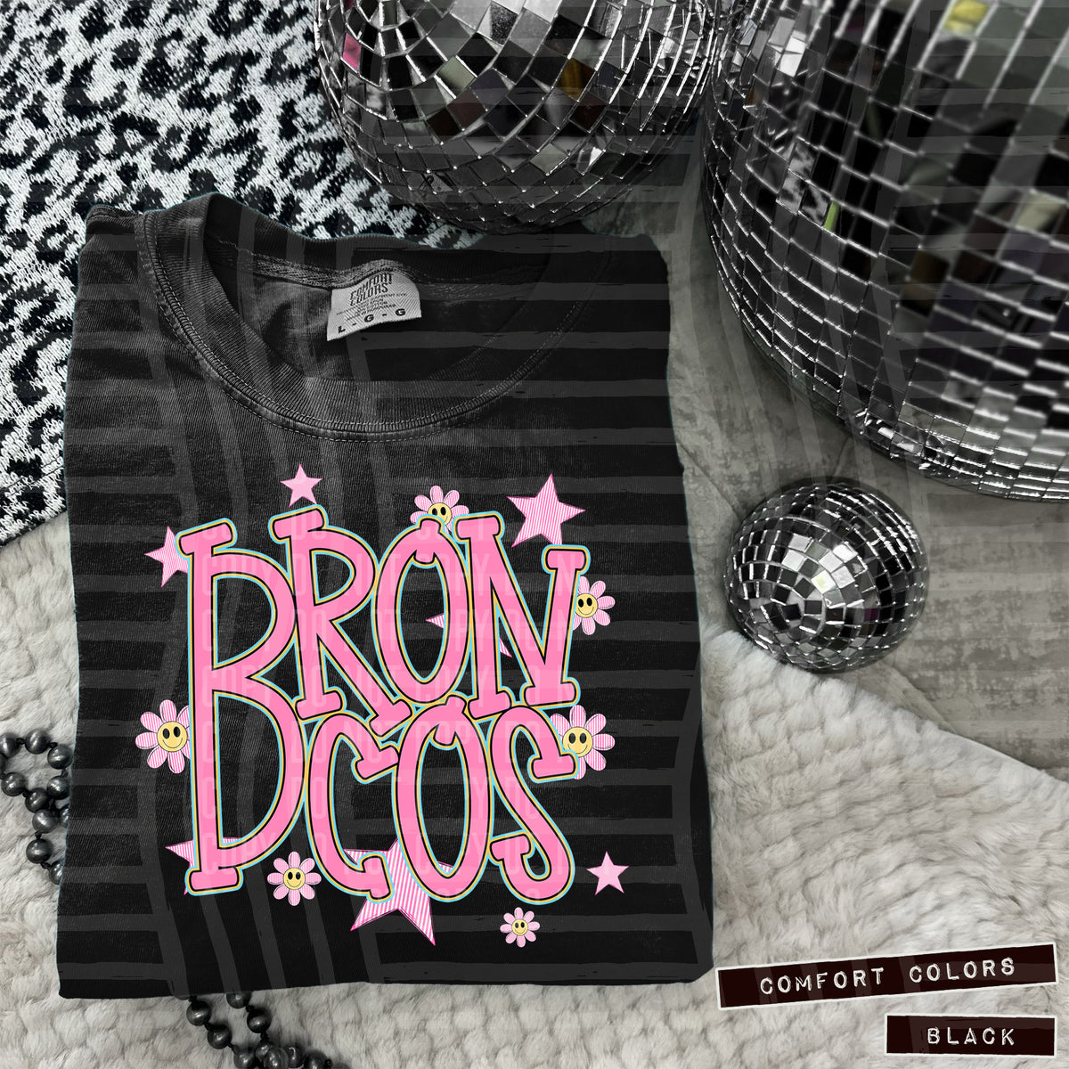 Broncos Big B Pink Flowers And Stars 104908 DTF transfer