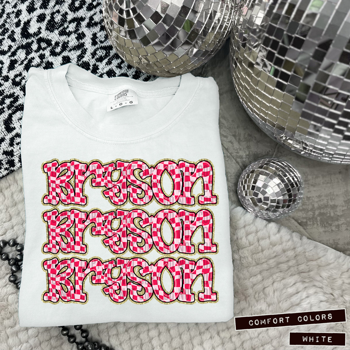 BRYSON stacked pink checkered (Caplinger) DTF transfer